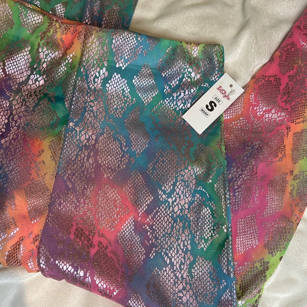 NWT InStyle Mesh Neon Snakeskin Pant Size S